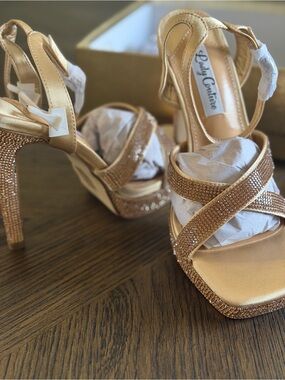 Sandy Couture Gold Crystal-Embellished High Heel Sandals